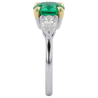 Natural Real ( Not Lab Grown ) Green Emerald GIA With Diamonds Ring 3 Stone Jewelry