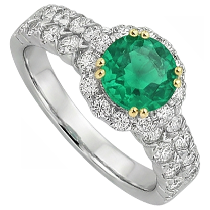 natural round emerald 3ct ring side angle
