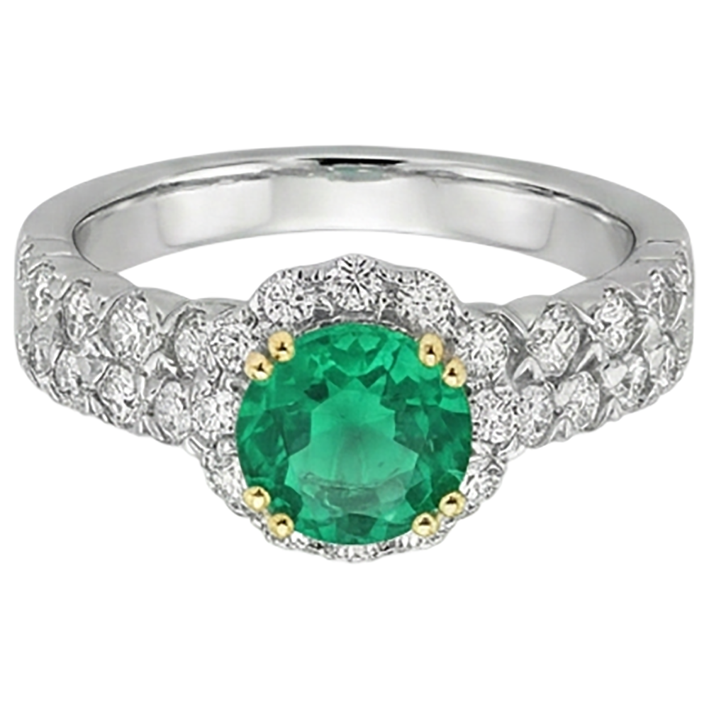 natural round emerald 3ct ring top view