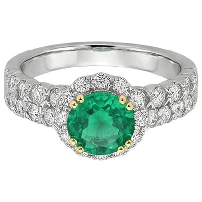 natural round emerald 3ct ring top view