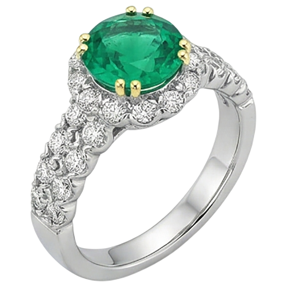 natural round emerald 3ct ring profile view