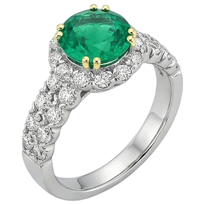 natural round emerald 3ct ring profile view