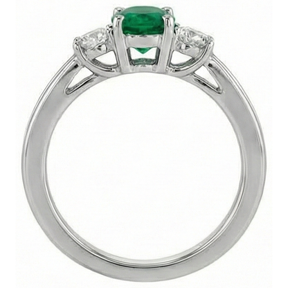 Green Emerald GIA With Natural Earth Mined Diamond Engagement Ring 3 Stone Prong Set 2.50 Ct. WG 14K