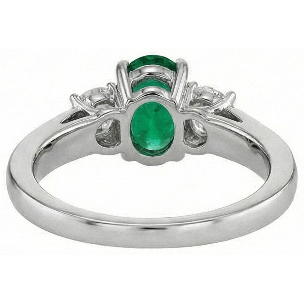 Green Emerald GIA With Natural Earth Mined Diamond Engagement Ring 3 Stone Prong Set 2.50 Ct. WG 14K
