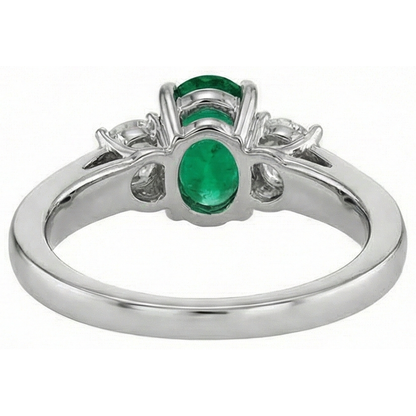 Green Emerald GIA With Natural Earth Mined Diamond Engagement Ring 3 Stone Prong Set 2.50 Ct. WG 14K