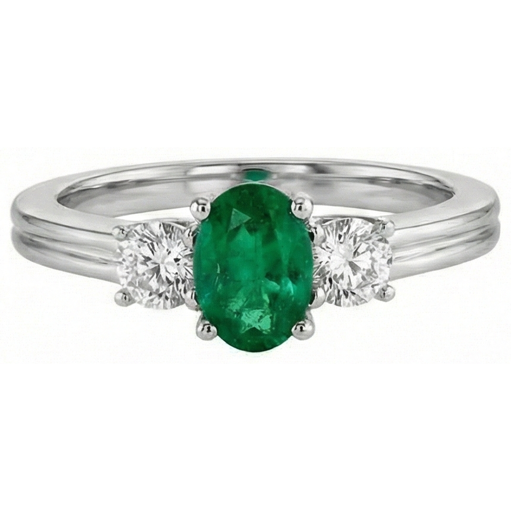Green Emerald GIA With Natural Earth Mined Diamond Engagement Ring 3 Stone Prong Set 2.50 Ct. WG 14K