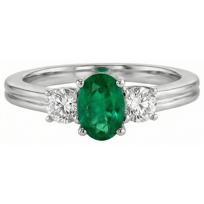 Green Emerald GIA With Natural Earth Mined Diamond Engagement Ring 3 Stone Prong Set 2.50 Ct. WG 14K
