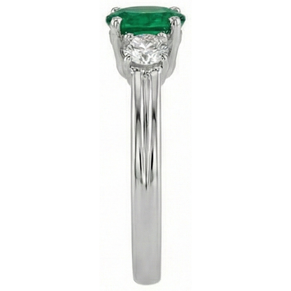 Green Emerald GIA With Natural Earth Mined Diamond Engagement Ring 3 Stone Prong Set 2.50 Ct. WG 14K