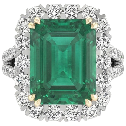 Green Emerald With Natural Earth Mined Diamond Ring