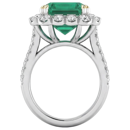 Green Emerald With Natural Earth Mined Diamond Ring