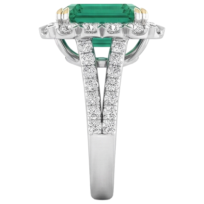 Green Emerald With Natural Earth Mined Diamond Ring