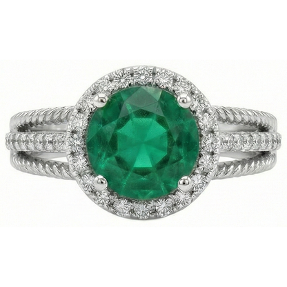 Green Emerald GIA With Natural Earth Mined Diamonds 3.60 Carats Wedding Ring 14K White Gold