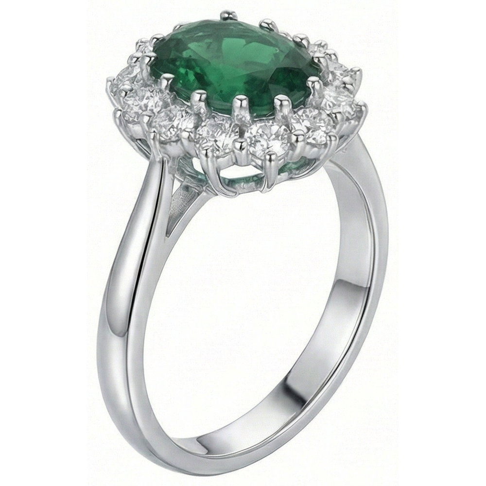 Green Emerald GIA With Natural Earth Mined Diamonds Engagement Ring 3.50 Carats White Gold 14K