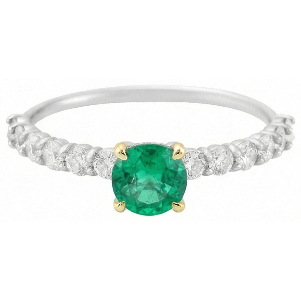 Natural Real ( Not Lab Grown ) Green Emerald GIA Womens Jewelry Round Diamond Ring