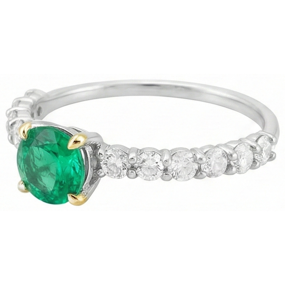 Natural Real ( Not Lab Grown ) Green Emerald GIA Womens Jewelry Round Diamond Ring