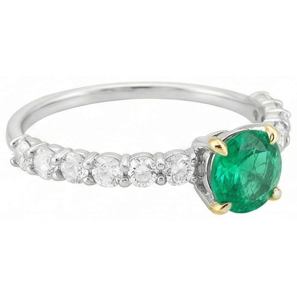 Natural Real ( Not Lab Grown ) Green Emerald GIA Womens Jewelry Round Diamond Ring