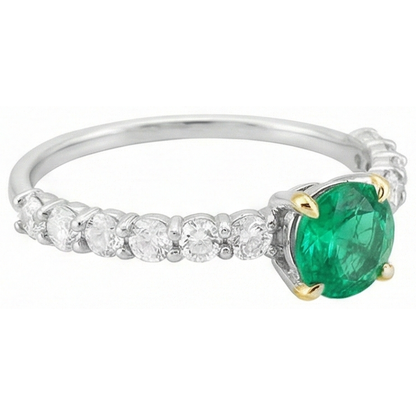 Natural Real ( Not Lab Grown ) Green Emerald GIA Womens Jewelry Round Diamond Ring