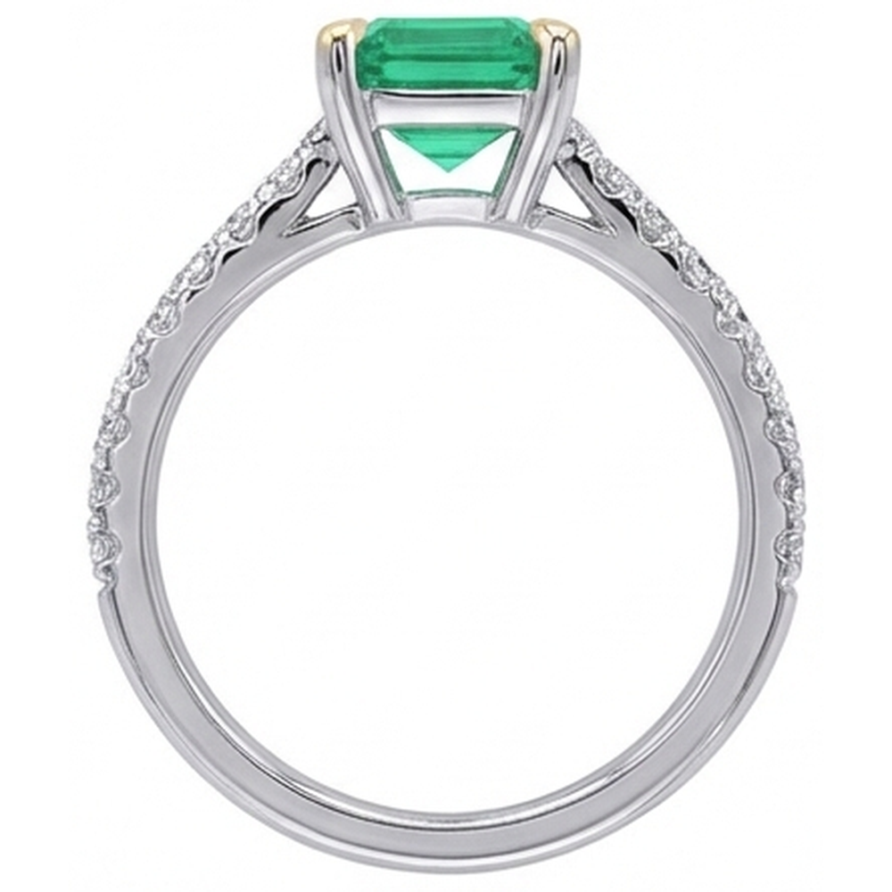 Natural Real ( Not Lab Grown ) Green Emerald GIA & Diamond Engagement Ring With Accents