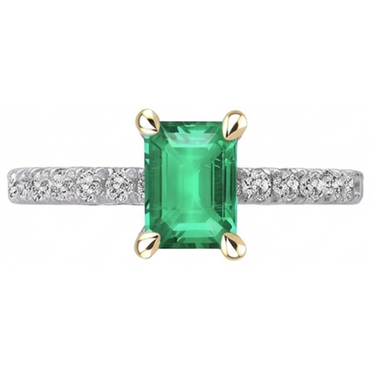 Natural Real ( Not Lab Grown ) Green Emerald GIA & Diamond Engagement Ring With Accents