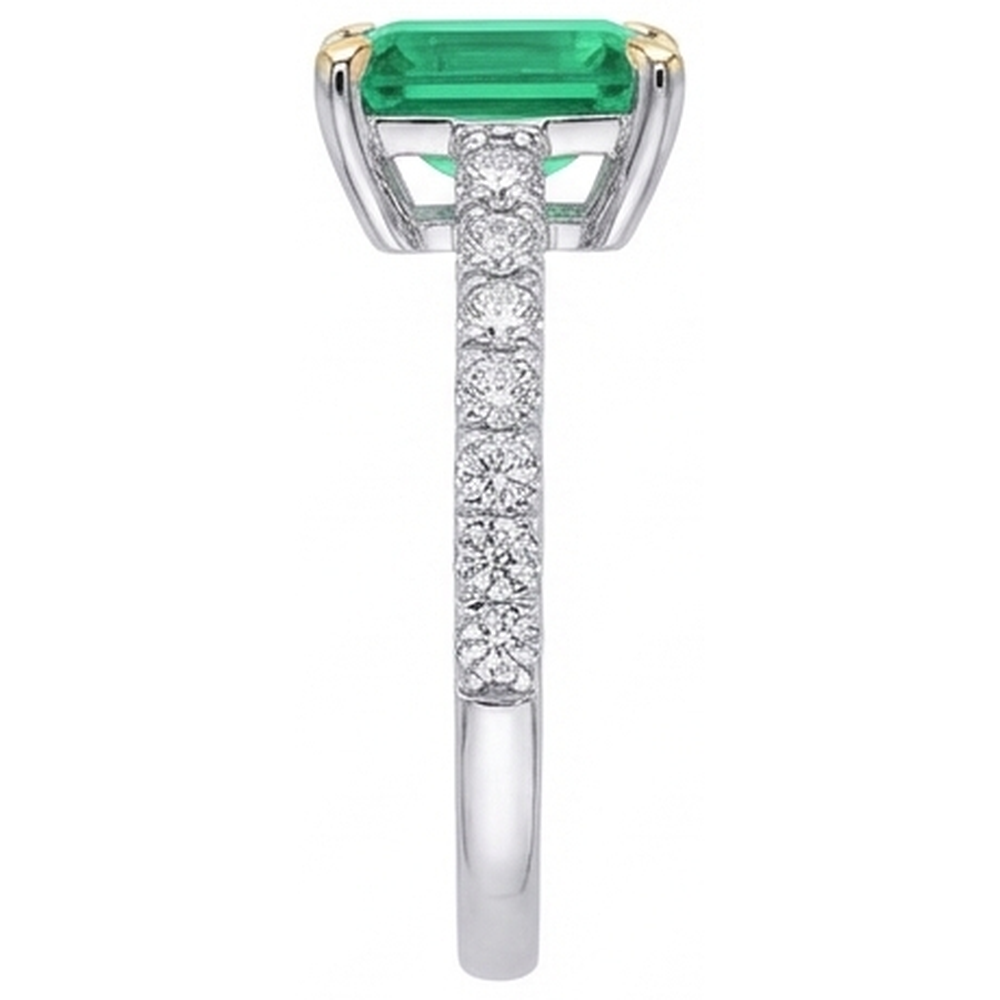Natural Real ( Not Lab Grown ) Green Emerald GIA & Diamond Engagement Ring With Accents