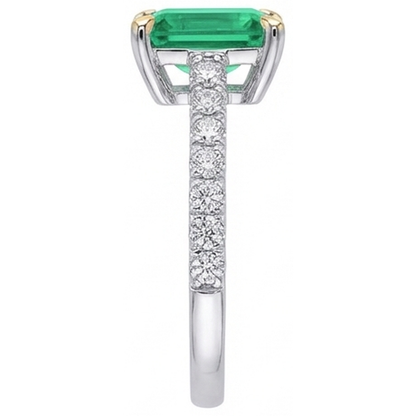 Natural Real ( Not Lab Grown ) Green Emerald GIA & Diamond Engagement Ring With Accents
