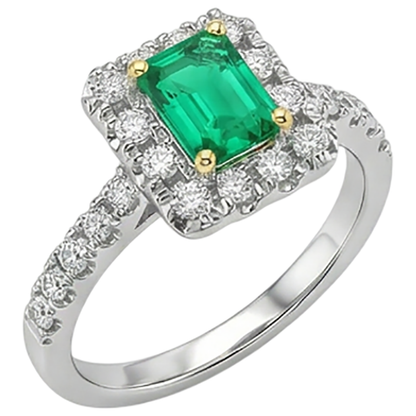 Natural Real ( Not Lab Grown ) Green Emerald GIA & Diamond Halo Ring Gold Wedding Jewelry