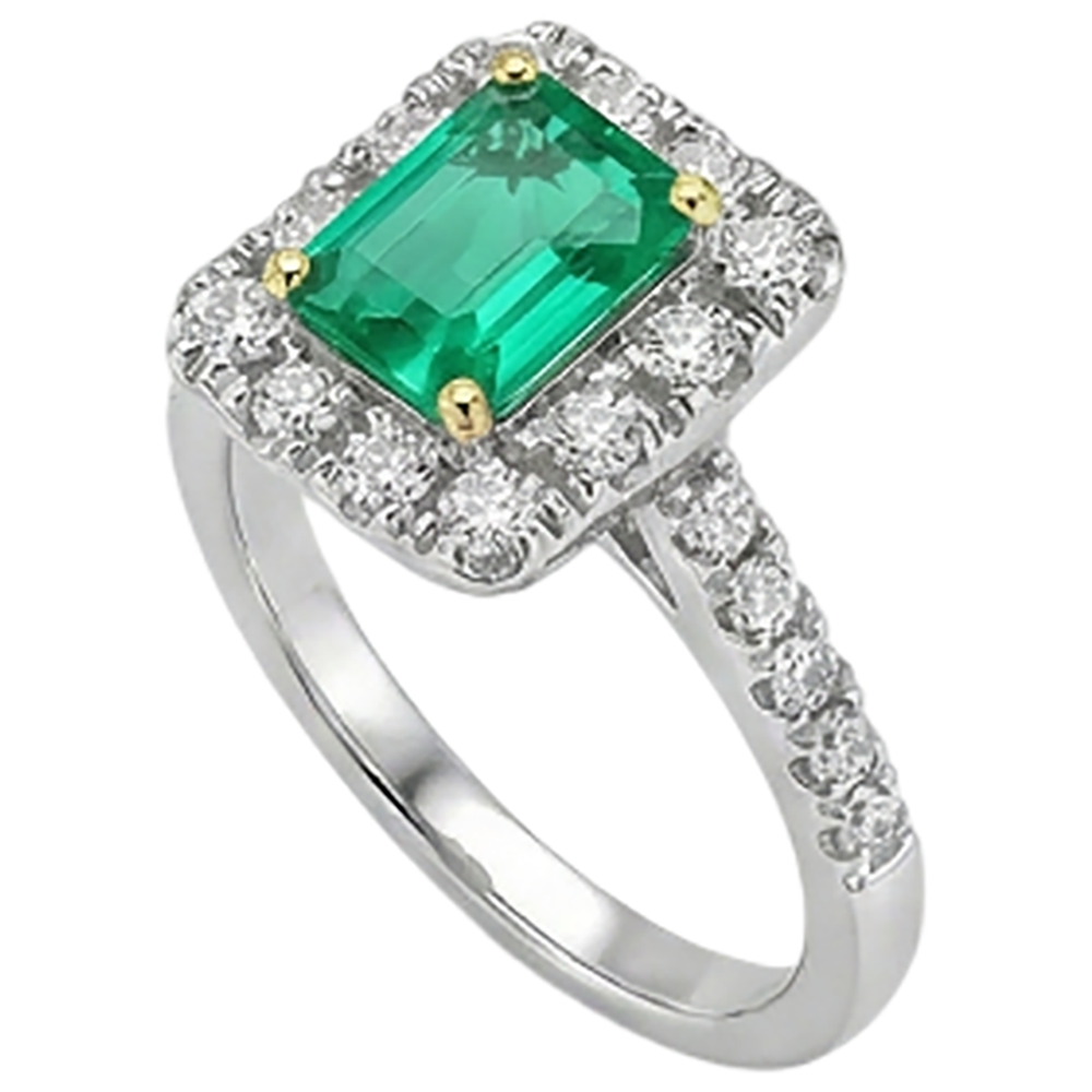Natural Real ( Not Lab Grown ) Green Emerald GIA & Diamond Halo Ring Gold Wedding Jewelry