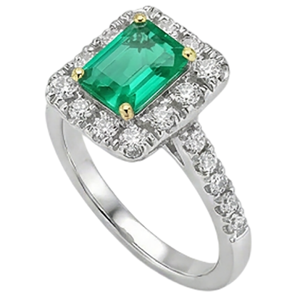 Natural Real ( Not Lab Grown ) Green Emerald GIA & Diamond Halo Ring Gold Wedding Jewelry