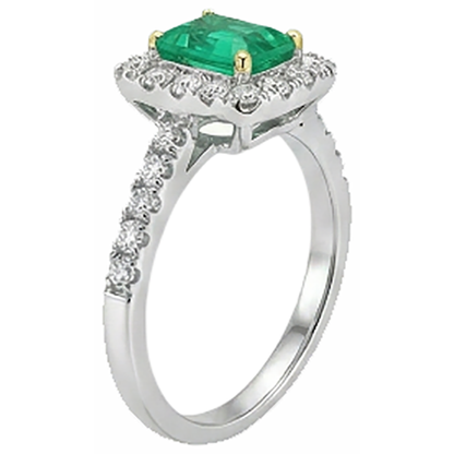 Natural Real ( Not Lab Grown ) Green Emerald GIA & Diamond Halo Ring Gold Wedding Jewelry