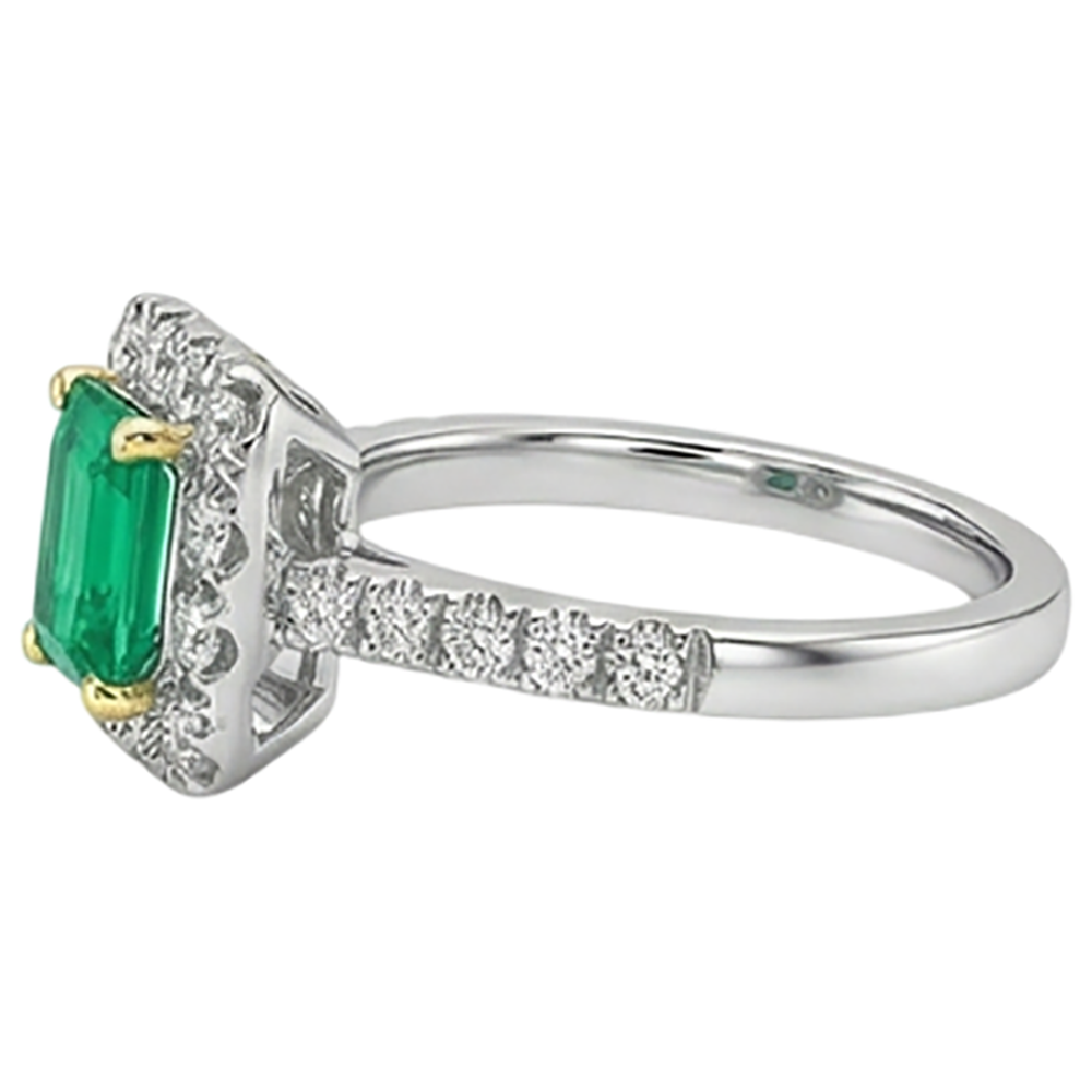 Natural Real ( Not Lab Grown ) Green Emerald GIA & Diamond Halo Ring Gold Wedding Jewelry