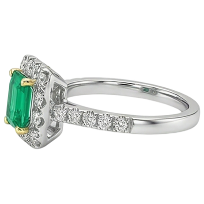 Natural Real ( Not Lab Grown ) Green Emerald GIA & Diamond Halo Ring Gold Wedding Jewelry