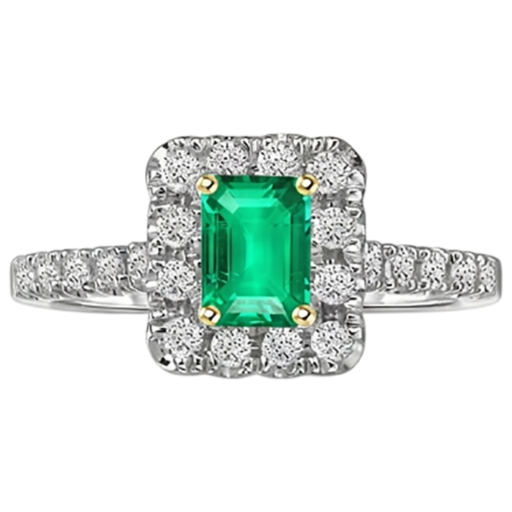 Natural Real ( Not Lab Grown ) Green Emerald GIA & Diamond Halo Ring Gold Wedding Jewelry