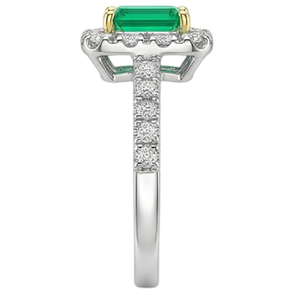 Natural Real ( Not Lab Grown ) Green Emerald GIA & Diamond Halo Ring Gold Wedding Jewelry