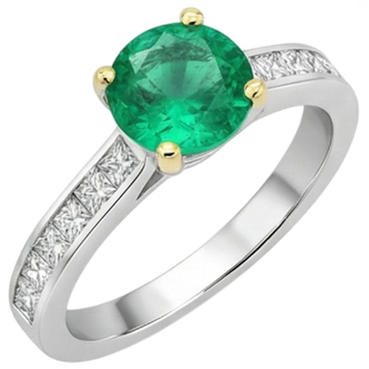 Natural Real ( Not Lab Grown ) Green Emerald GIA & Princess Diamond Ring Channel Set Gold 14K