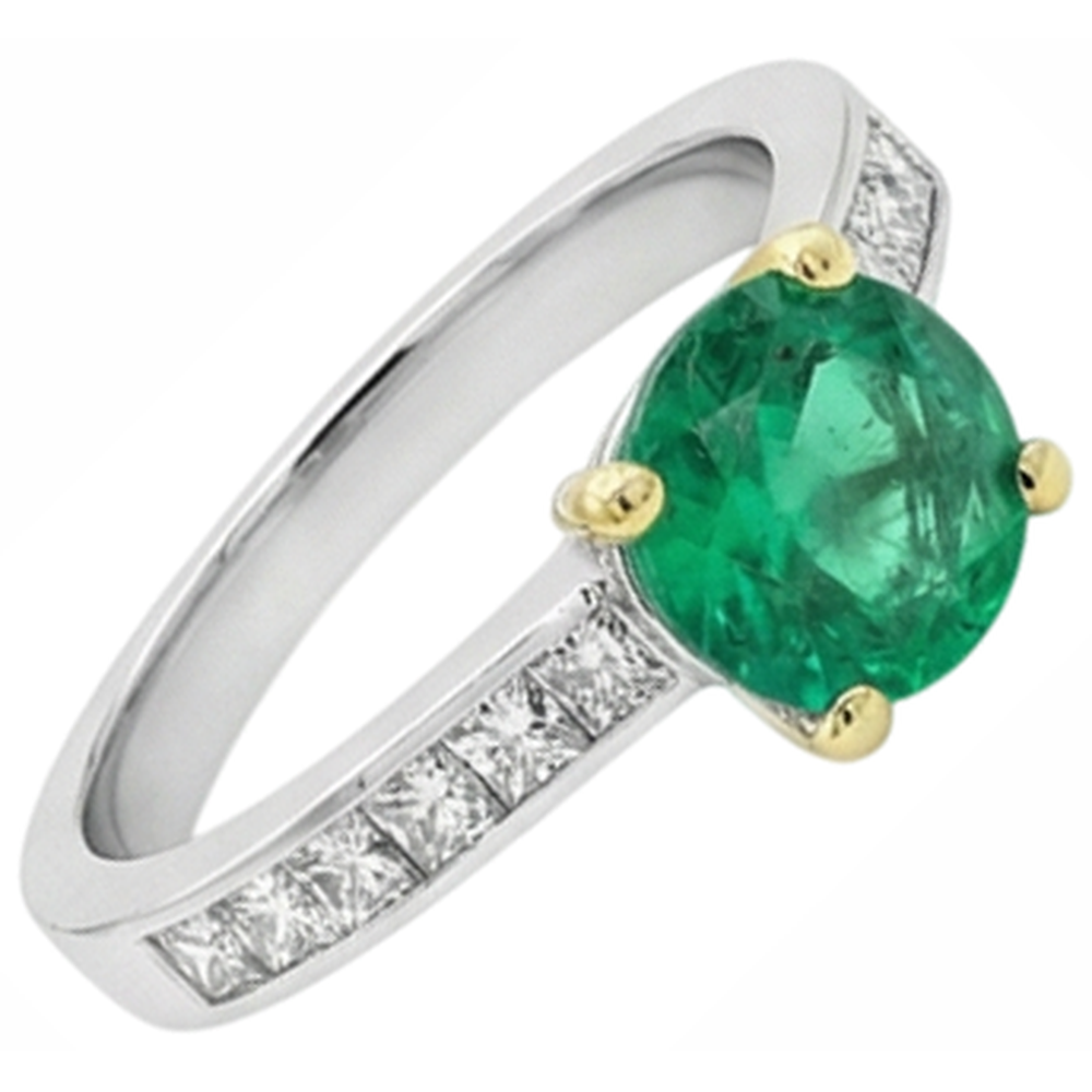 Natural Real ( Not Lab Grown ) Green Emerald GIA & Princess Diamond Ring Channel Set Gold 14K