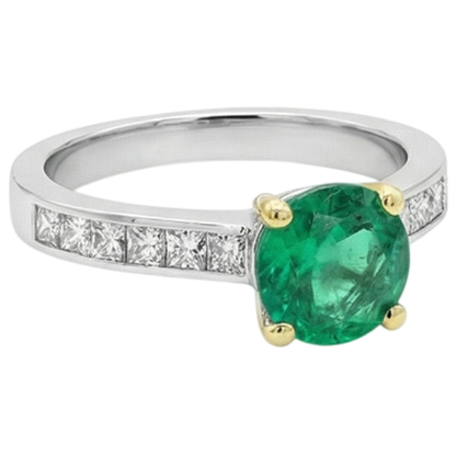 Natural Real ( Not Lab Grown ) Green Emerald GIA & Princess Diamond Ring Channel Set Gold 14K