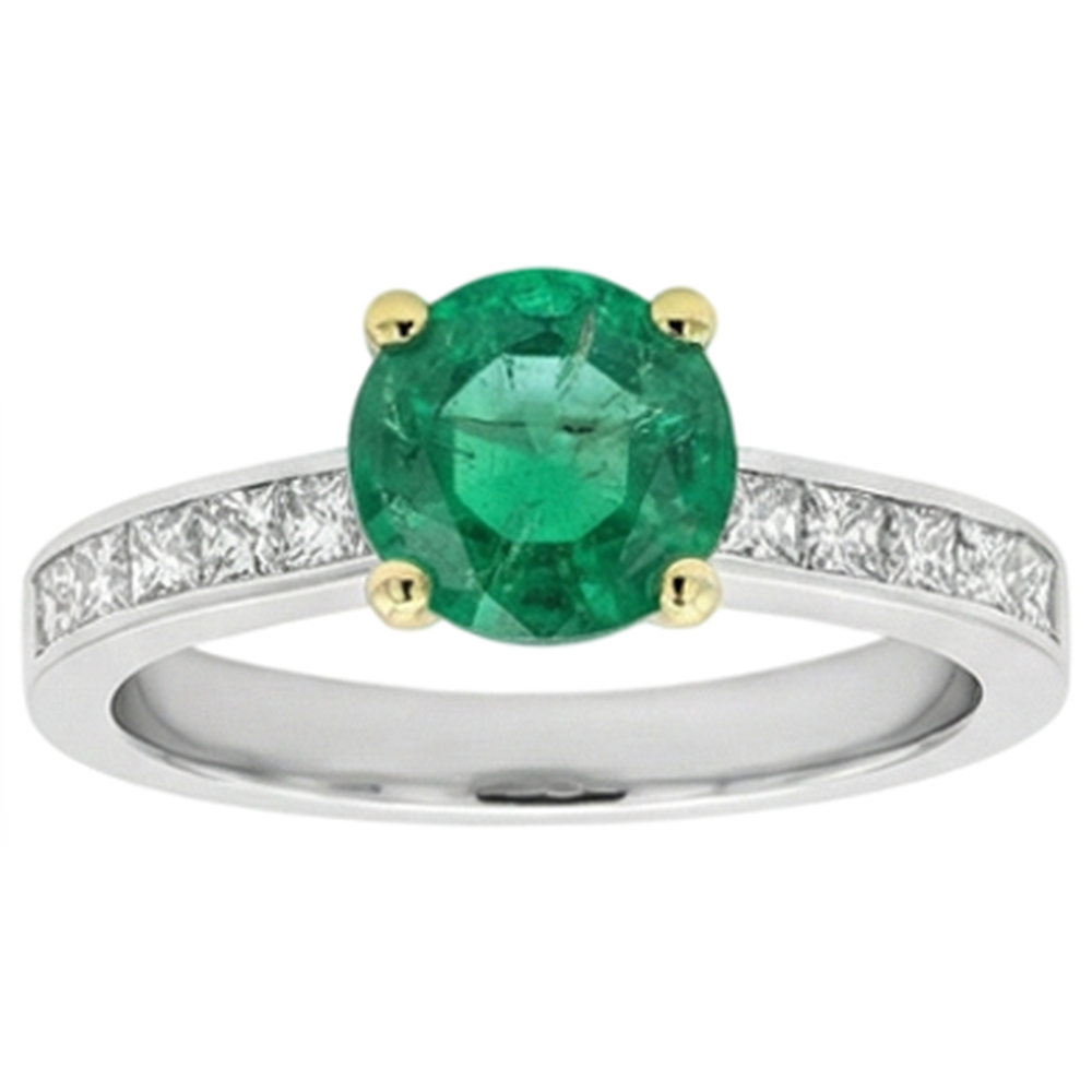 Natural Real ( Not Lab Grown ) Green Emerald GIA & Princess Diamond Ring Channel Set Gold 14K