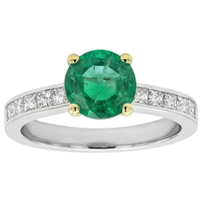 Natural Real ( Not Lab Grown ) Green Emerald GIA & Princess Diamond Ring Channel Set Gold 14K