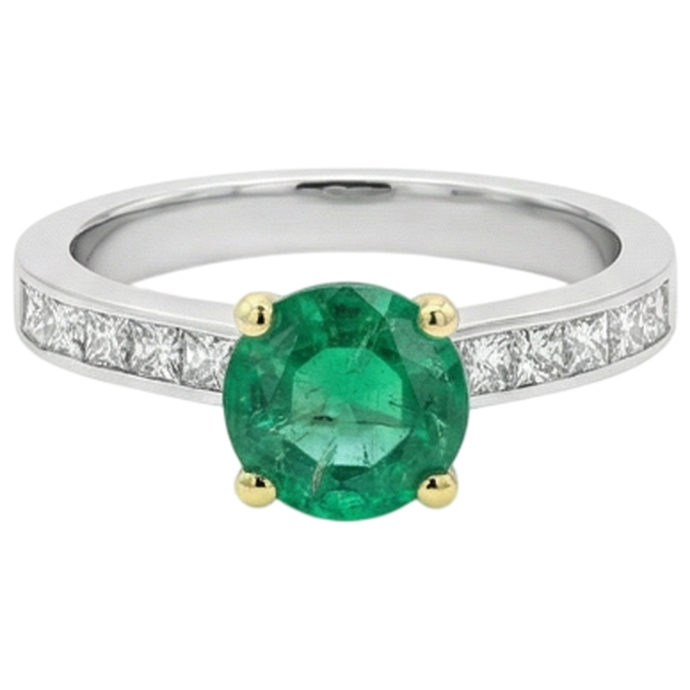 Natural Real ( Not Lab Grown ) Green Emerald GIA & Princess Diamond Ring Channel Set Gold 14K