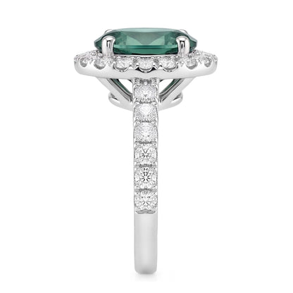 Green Sapphire Halo Oval Cocktail Ring