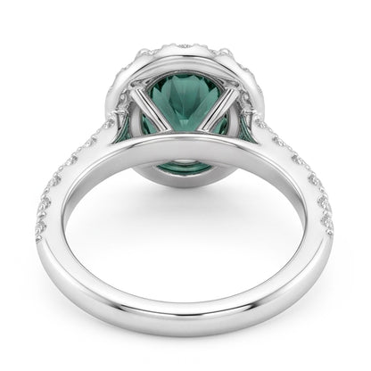 Green Sapphire Halo Oval Cocktail Ring