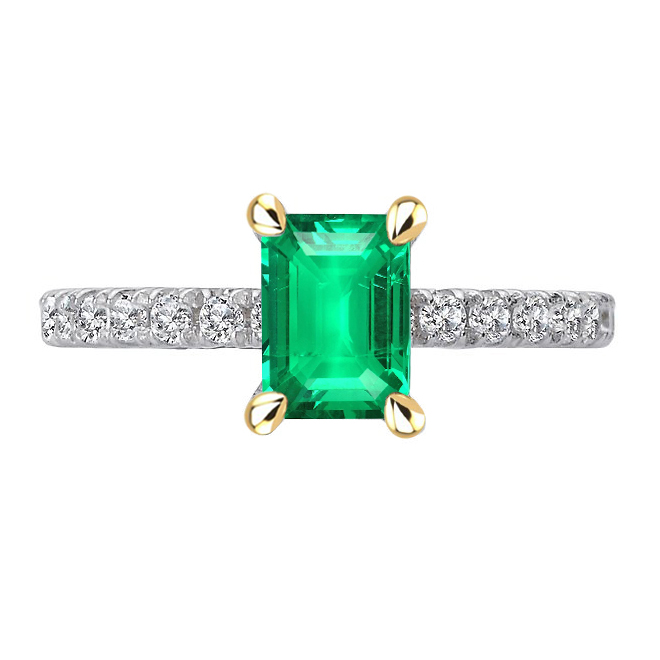 Green Emerald & Diamond Engagement Ring With Accents