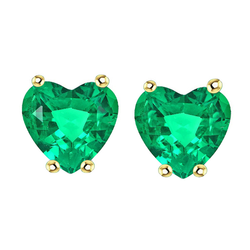 Green Emerald Earrings Heart Studs