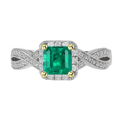 Natural Real ( Not Lab Grown ) Green Emerald GIA Engagement Ring Twisted Shank Milgrain Style