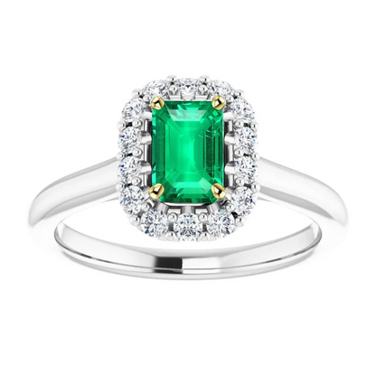 Green Emerald Engagement Ring Women’s Halo Diamond Jewelry