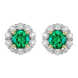 Green Emerald Halo Earrings Diamond Studs Jewelry