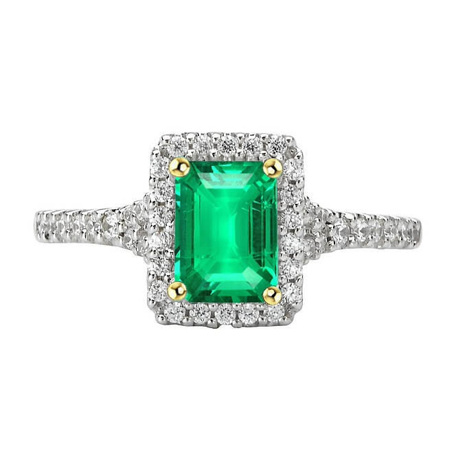 Green Emerald Halo Engagement Ring Fancy Diamond Jewelry