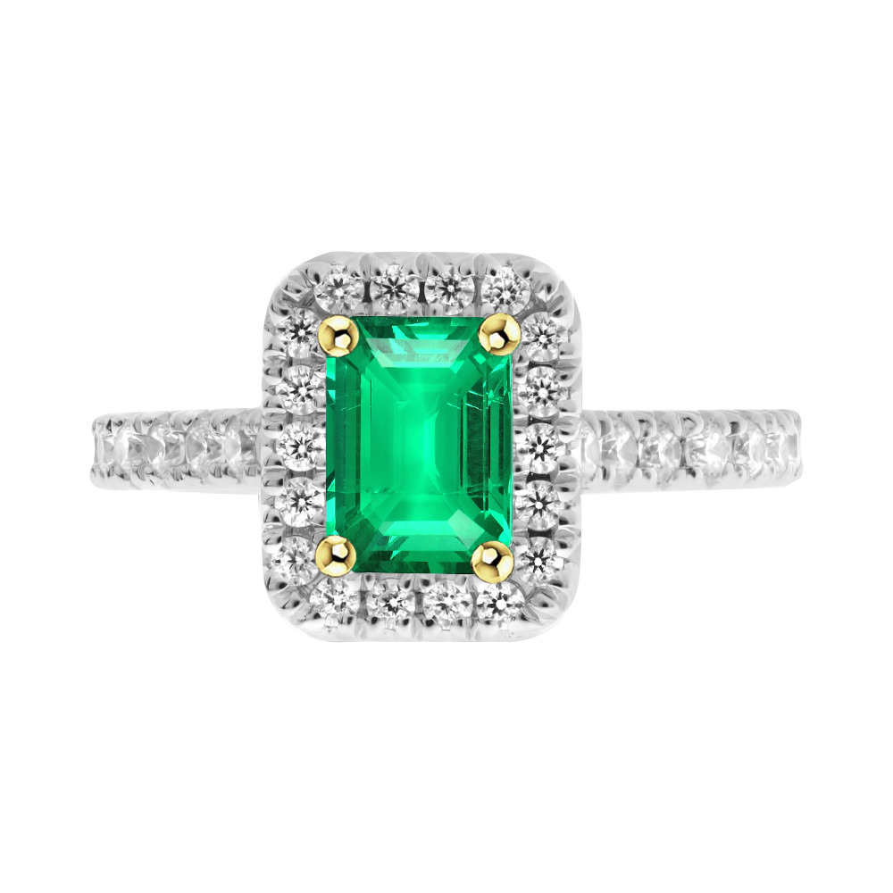 Green Emerald Halo Engagement Ring