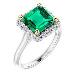 Green Emerald Halo Ring Anniversary Jewelry Cathedral Setting