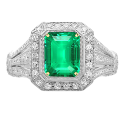 Natural Real ( Not Lab Grown ) Green Emerald GIA Halo Ring Vintage Style Diamond Jewelry